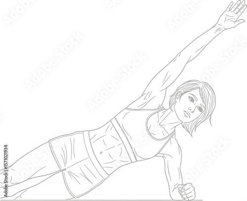 Woman doing side plank exercise workout fitness training core strength pose art