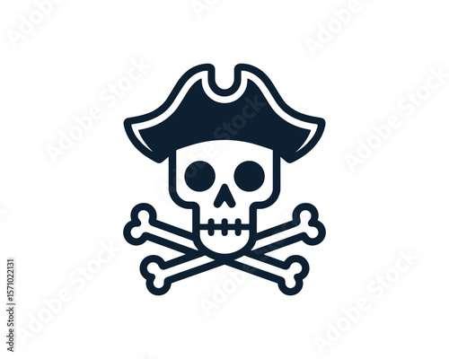 Pirate skull and crossbones nautical vector icon