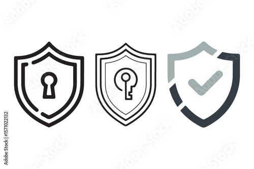 Three shield icons with keyhole and checkmark security protection