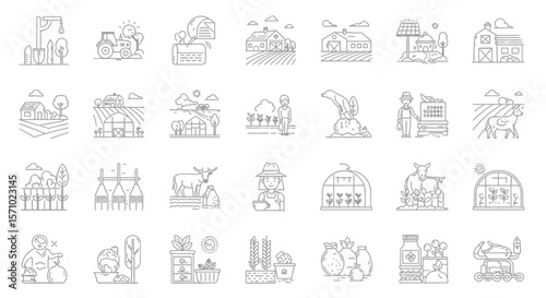 Agriculture and Farming Line Icon Set