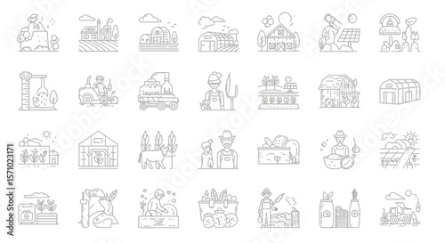 Agriculture and Farming Line Icon Set
