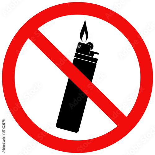 No Lighter Sign, No Gas or Butane Lighter, Safety Warning. flat vector illustration simple design.