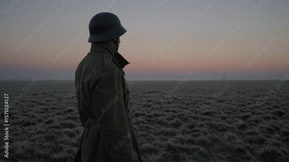 Soldat seul au crépuscule