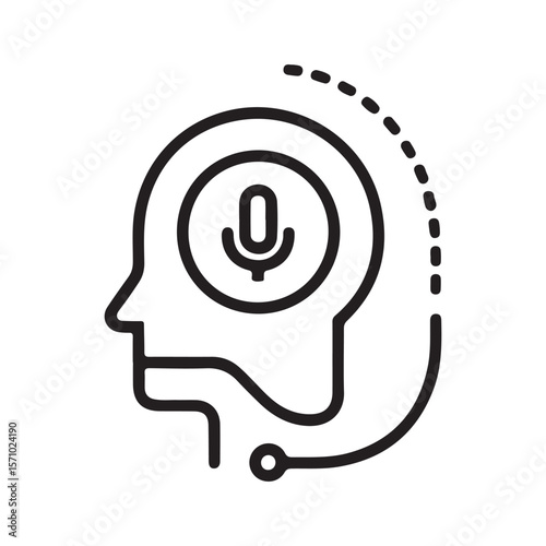 Human head silhouette with microphone and sound waves vector