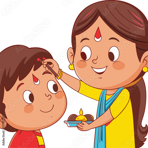 Sister applying tilak to brother s forehead during Bhai Dooj festival