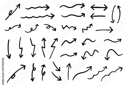 手書きの矢印のイラストセット　ベクター黒