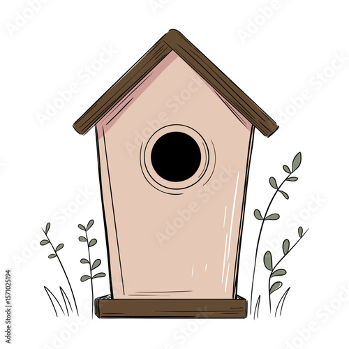 Sketch animal feeder in soft tones. Marker drawing with simple shape. Calm and cute design.