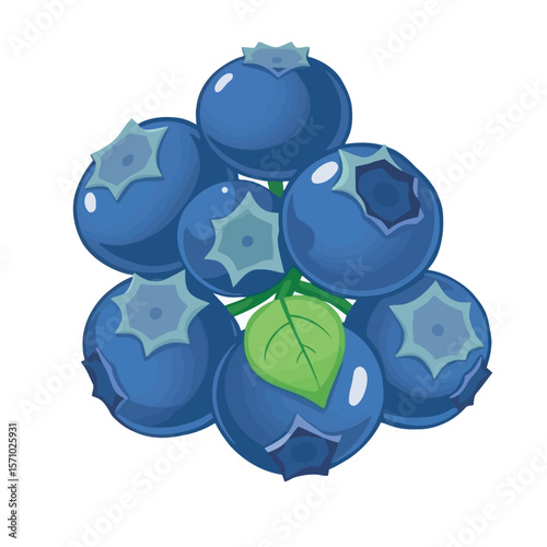 Vibrant Cluster of Fresh Blueberries with Green Leaf - Healthy Fruit Illustration
