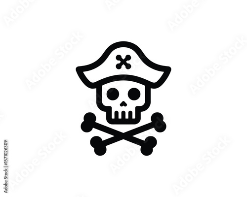Pirate skull vector icon jolly roger symbol illustration