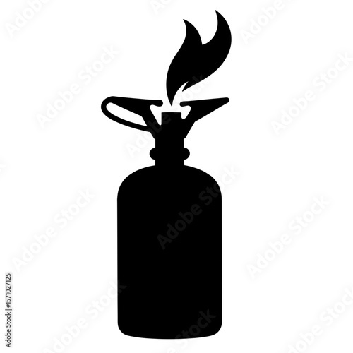 Silhouette of gas canister with burner, outdoor cooking fuel concept