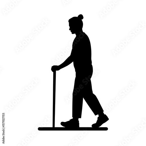 Silhouette of person walking with cane, mobility support illustration
