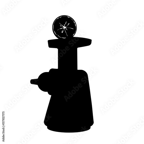 Silhouette of citrus juicer with halved orange on top, fresh juice preparation