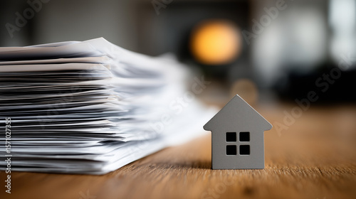 Paper house model accompanied by credit report documents in a cozy indoor setting