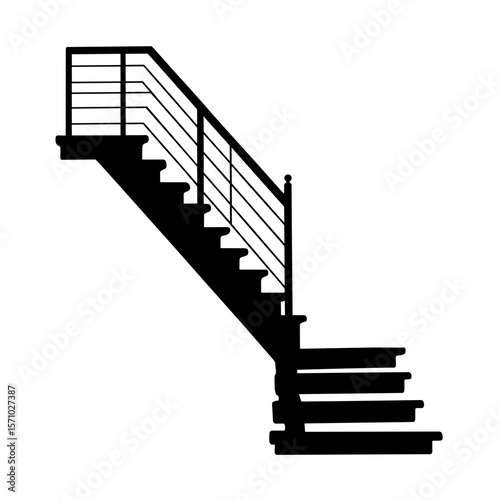 Silhouette of modern staircase with metal handrail, architectural design detail