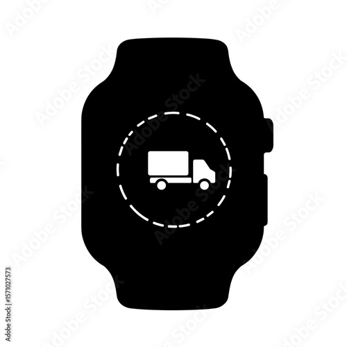 Smartwatch shipment tracking icon on screen, logistics and real-time monitoring