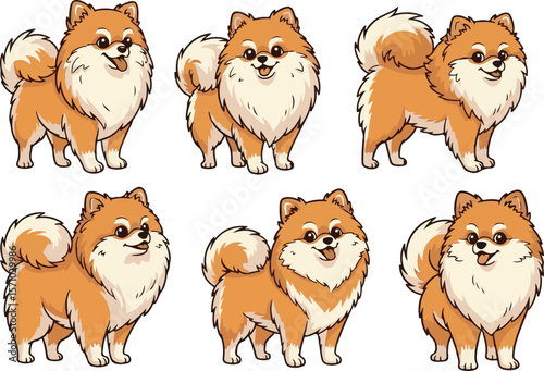 Cute Cartoon Pomeranian Dogs in Different Poses