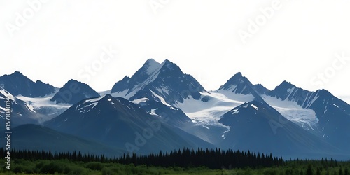 Expansive panorama of the snowy Alps, a majestic mountain landscape with peaks, forests, and clouds under a vast sky