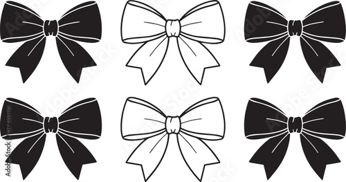 A symmetrical arrangement of black and white ribbon bow vectors