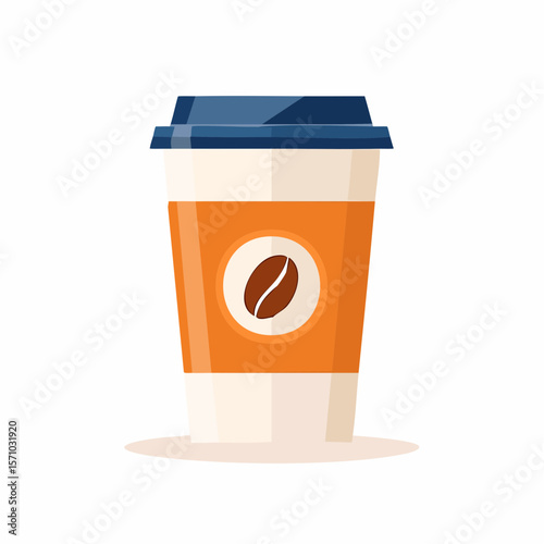 A stylized disposable coffee cup design with a coffee bean symbol, perfect for cafe branding and hot beverage graphics for menus and online promotions.
