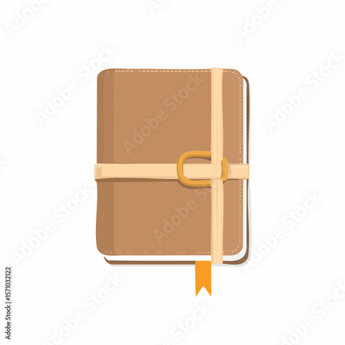 Stylized brown journal graphic with a strap and bookmark, perfect for design projects related to writing or personal organization.