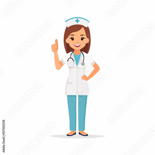 A friendly nurse gives a thumbs up, designed for medical presentations or healthcare company promotional materials with positive and optimistic vibes.