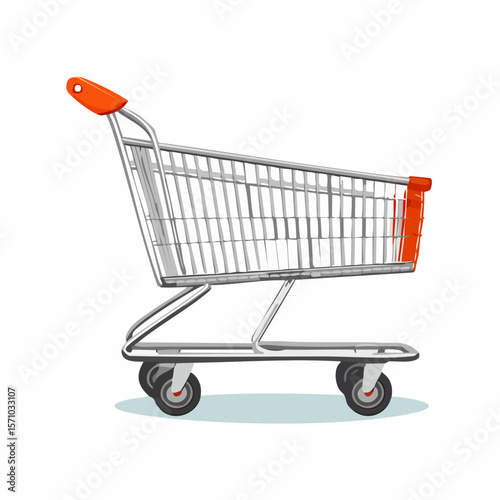 Shopping cart graphic suitable for retail promotions, featuring a modern design with an orange handle and a neutral color palette.
