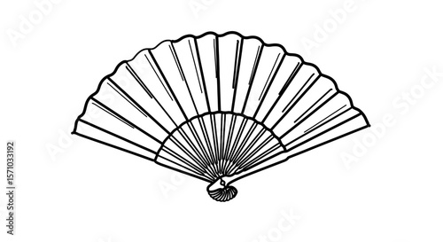 Hand fan illustration traditional asian folding fan oriental fan japanese fan chinese fan sketch style drawing vector