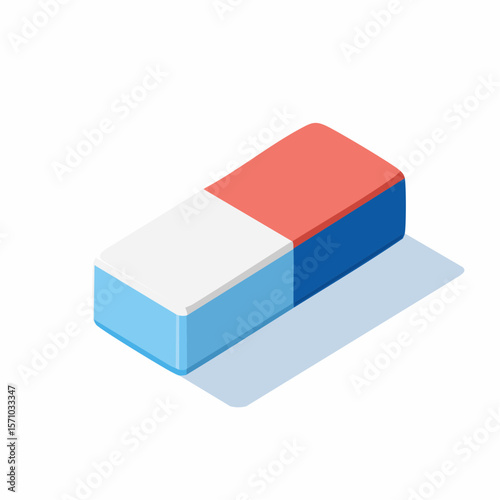 An isometric style eraser graphic with red, white, and blue elements is ideal for educational designs and office themes.