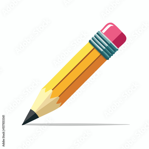 Yellow pencil graphic featuring a pink eraser and sharp point suitable for a range of design projects