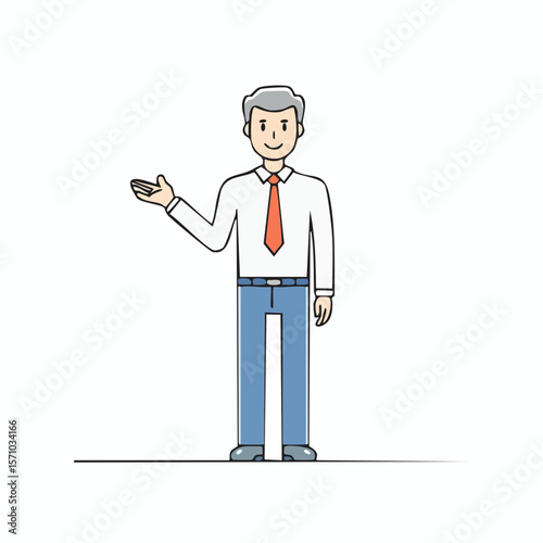 Presenting man in a shirt and tie is perfect for business, teaching, or design; offers clean lines and scalable simplicity.