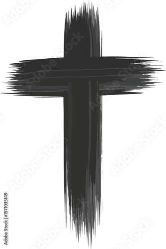 A black brush stroke cross on a white background illustration art