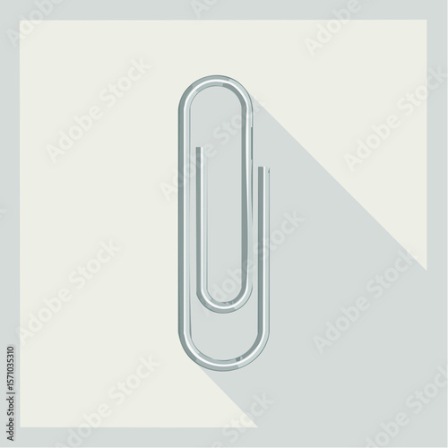 Simple metal paperclip graphic with a long shadow, perfect for presentations or office supply related design projects and marketing.