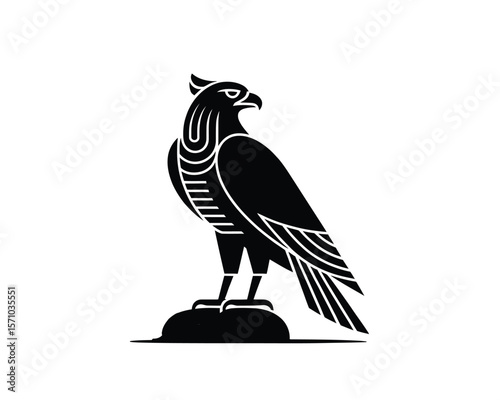 Minimalist Egyptian Falcon Icon in Black and White

