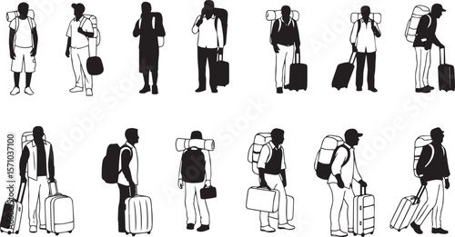 vector illustration of Travelers with backpacks