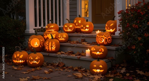 Halloween Pumpkin Decorations at Dusk
