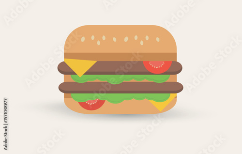 Flat Vector Double Cheeseburger Icon Isolated on White Background. Perfect for food apps, restaurant menus, or fast food advertising.