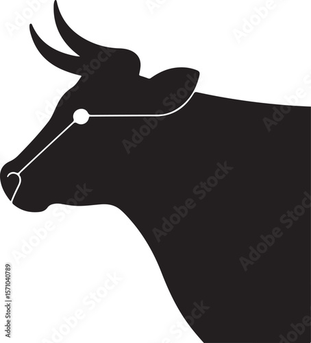 A black silhouette of a bulls head isolated on white background