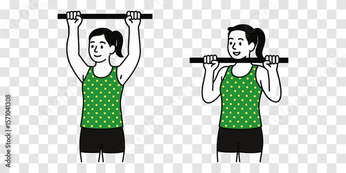  Pull-Up and Dead Hang Exercise Illustration – Fit Woman in Green Tank Top