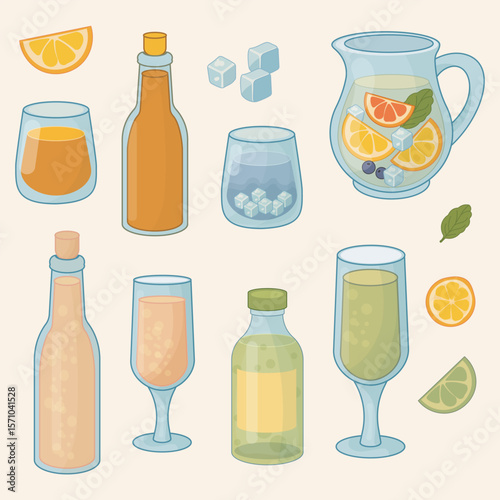Beverage Bottles and Glasses Set