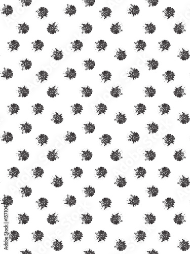 Black & White Floral Dot Texture – Seamless Bloom Circle Pattern on White for Summer Fabric, Decor & Branding.