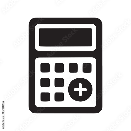vector calculator icon. Black Calculator Icon with Plus Button. Flat Minimalist Math, Finance, and Accounting Symbol for Business, Education, Budgeting, and Financial Apps