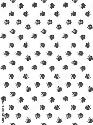 Black & White Floral Dot Texture – Seamless Bloom Circle Pattern on White for Summer Fabric, Decor & Branding.