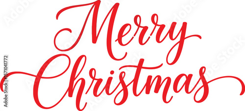 Red cursive text merry christmas on a white background holiday card