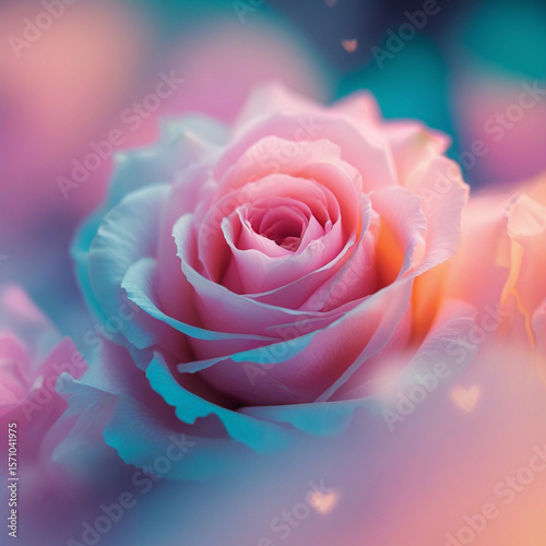 pink rose on blue background