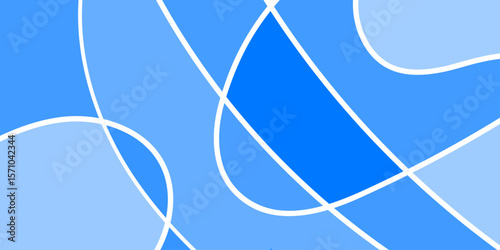 Abstract geometric pattern of various shades of blue, intersected by white lines creating flowing shapes