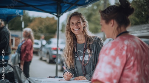 Health check station at community wellness fair