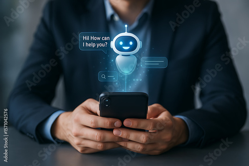 Wallpaper Mural Businessman Interacting with Smart AI Chatbot Interface for Business Commands and Digital Assistance — AI Bot and Automation Concept
 Torontodigital.ca
