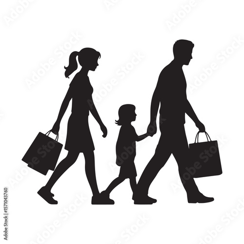  Family Shopping Silhouette - Parents & Child with Bags | Retail And Consumerism