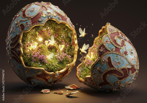 Wallpaper Mural Elaborate decorative egg with a hidden garden and glowing elements showcasing nature and fantasy in a mystical display Generative AI Torontodigital.ca