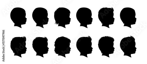 Silhouette portraits show a series of diverse young children's profiles in a graphic representation, showcasing unique hairstyles.